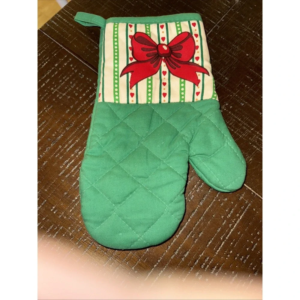 Christmas Joy Wreath Oven Mitt Pot Holder Set Quilted Holiday‎ Kitchen